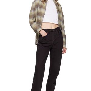 Black Straight Leg Jeans with Comfortable Fit and Smooth Texture